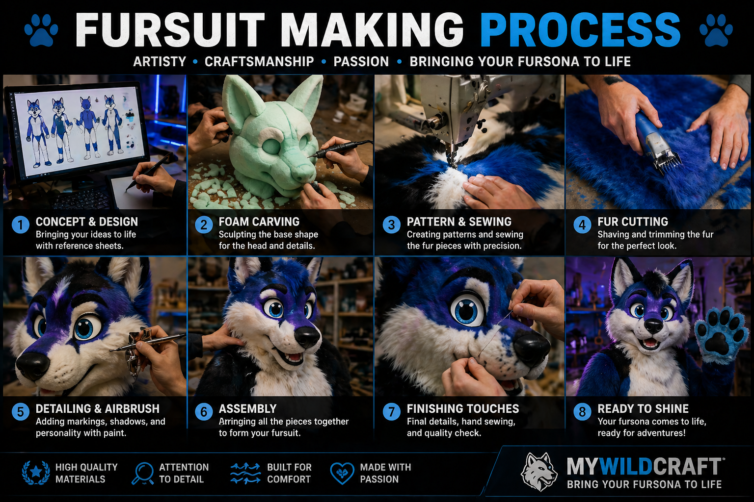 Fursuit making process foam carving sewing assembly workshop