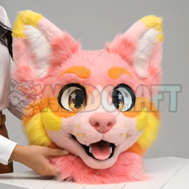 Vibrant Pink Canine Fur Suit Head