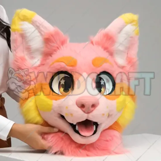 Vibrant Pink Canine Fur Suit Head